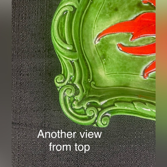 Christmas Holiday Trinket Catch-All Tray / Candy Dish Green w/Red Poinsettia - Picture 11 of 11